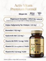 Activ Vitam magnezyum, tip 2 kolajen ve bromelain içerik tablosu